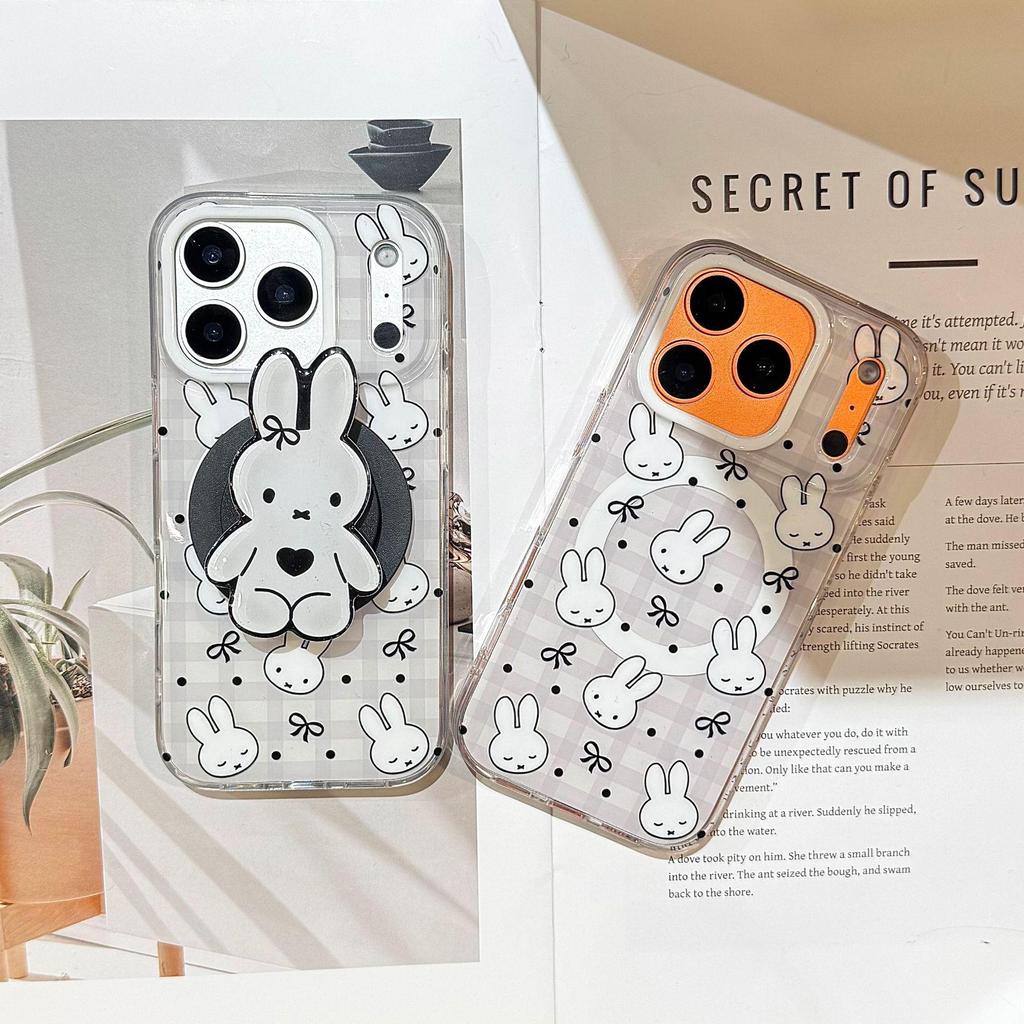 Trendy Miffy Magnetic Anti-Drop Phone Case for iPhone 17/16 Pro Max - Grey/White