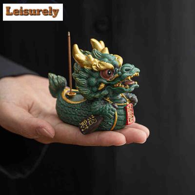 Lucky Dragon Boat Green Sandstone Incense Holder Tea Pet Aesthetic Lucky Model Tea Figurine Play Toys Tea Statue Ornaments Gifts