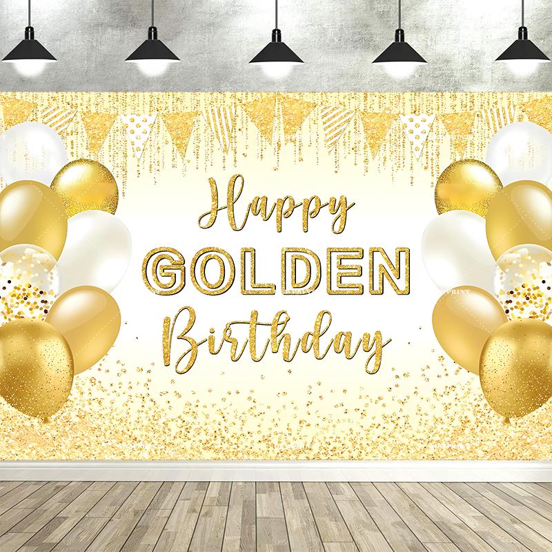 Happy Adult Birthday Black Gold Sparkling Balloon Banner Background, Children's Birthday Party Decoration Photography Background