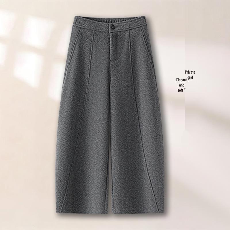 

Women s High-End Gray Wool Blend Harem Pants, Curved Leg Style for Autumn/Winter 2025, 8-Point Wide-Leg, 9-Point Tapered Fit 28/L (105-115 lbs)