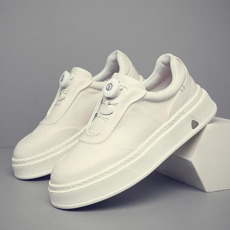 The First Layer Of Cowhide Men'S Mesh Breathable Sports And Leisure Board Shoes, New Leather Little White Shoes, One Pedal Men'S Shoes Trendy Shoes
