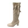 Retro women's boots with skirt fashionable square head new stacked thin boots high heels boots women's autumn black cloth