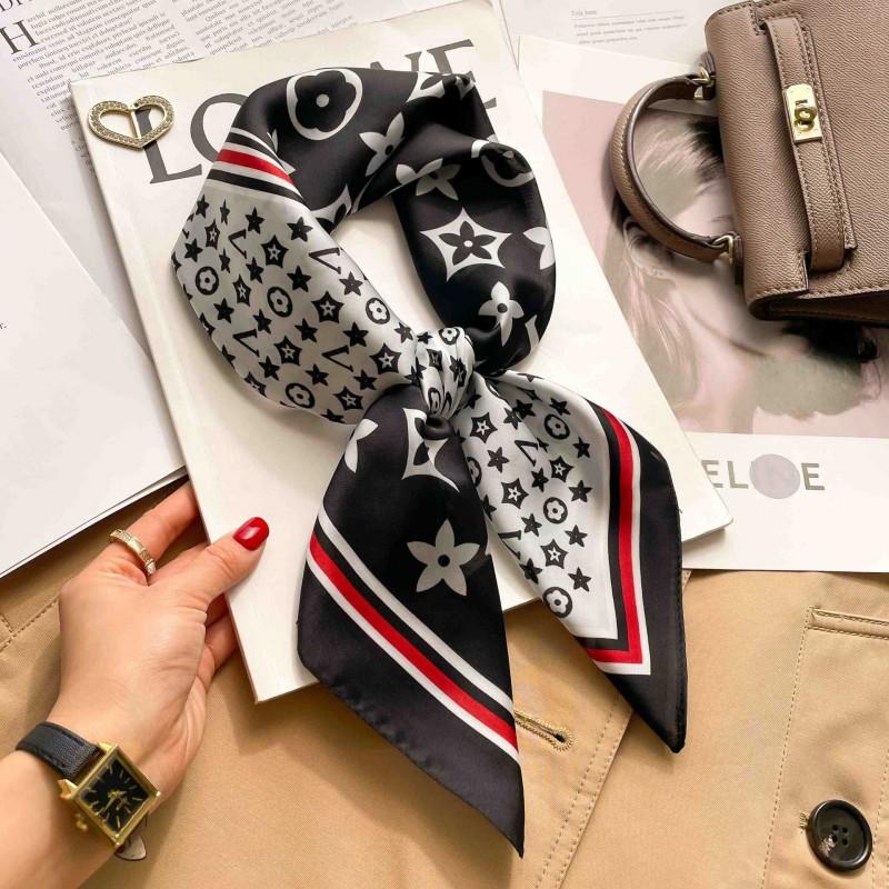 Elegant Silk-Like Square Scarf Women Korean Style Print Neck Lightweight 70x70cm Nylon Fashion Accessory