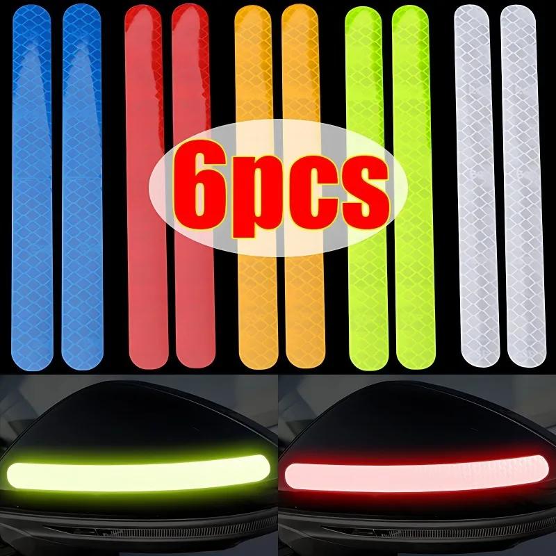 6/2pcs Car Reflective Safety Strip Stickers Car Rearview Mirror Reflective Sticker Reflective Warning Safety Tape Accessories