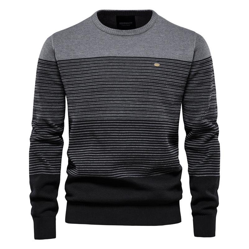 

Men Sweater Fashion Casual O-Neck Striped Pullovers Knitted Sweater Plus Size XXXL сірий