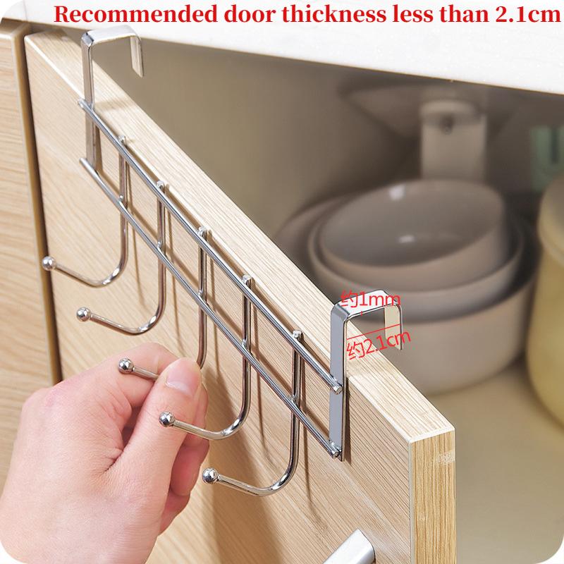 

Over The Door 5 Hooks,Stainless Steel Cabinet Door Storage Holder,Multifunctional Organizer Rack for Closet Bathroom Kitchen 1PCS серебряный