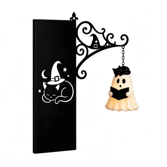 3D Printed Home Accents Hanging Ghost Book Light, Spooky Iron Bookshelf Decor with Warm Decorative Pendant Glow, Gothic Reading Corner Ambient