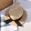 British Hepburn Style Bow Lafite Straw Hat Flat Top Vacation Vacation Beach Hat Women's Summer Top Hat