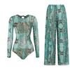 Maillot de bain à manches longues protection solaire pour femme, haute élasticité, épaissi, maille, pantalon ample, maillot de bain européen et américain, fitness, une pièce