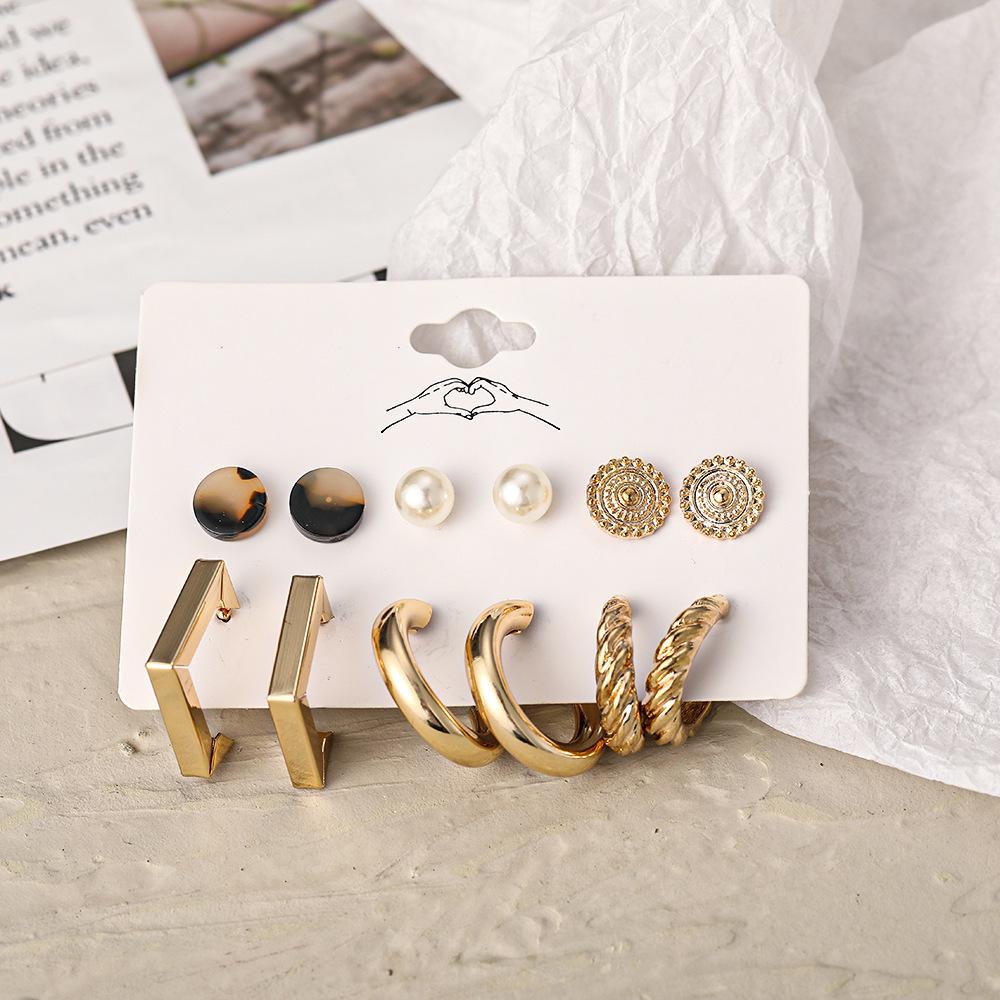 Gold-Pearl Punk Hoop Earrings Set for Women