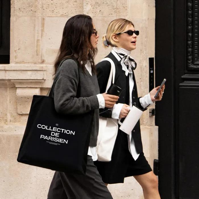 SEINE PARIS Signature Canvas Tote Bag WIDE (WHITE/BLACK)