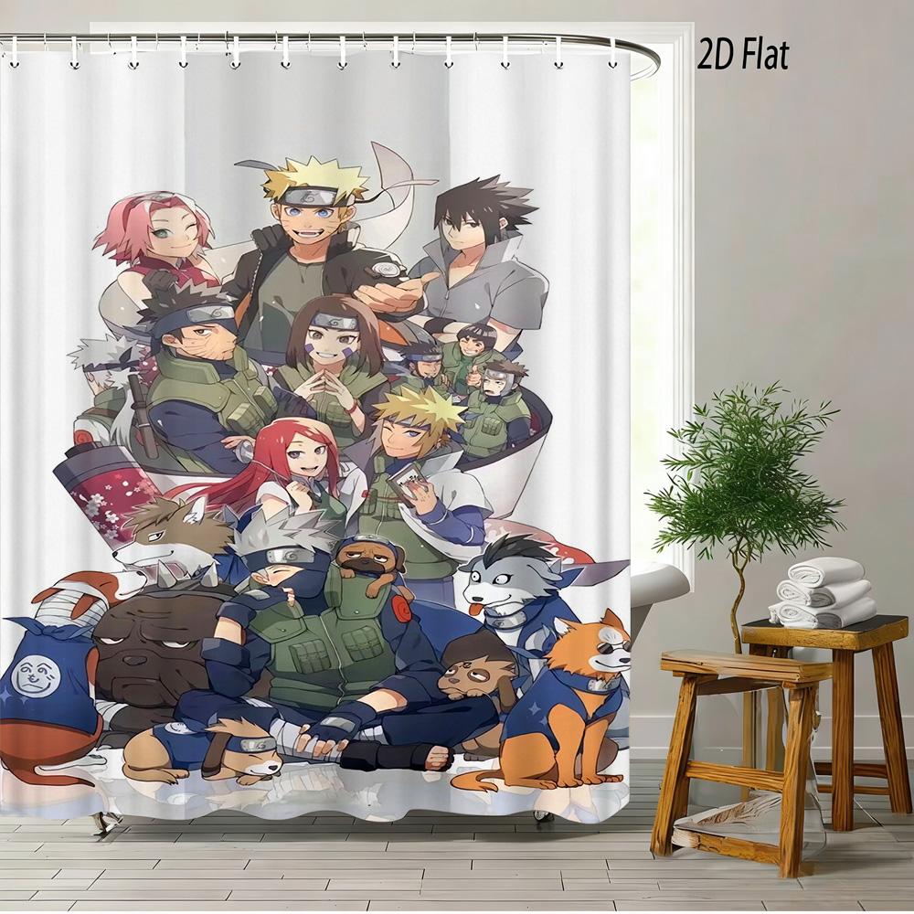 2D Flat Naruto Anime Chibi Naruto Uzumaki Meditating In Forest Print Waterproof Shower Curtain For Bathroom Decor