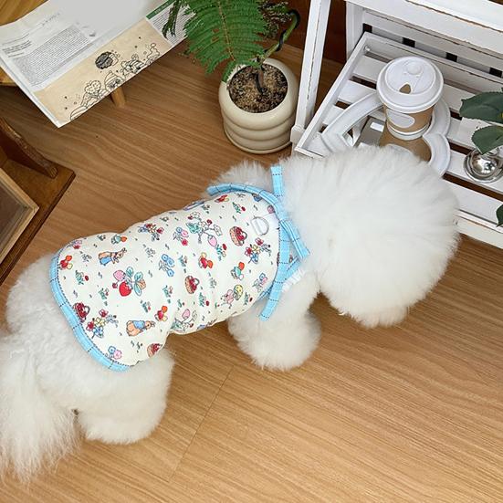 Çekme D Halkalı Evcil Hayvan Yeleği Kolsuz Köpek Koşum Takımı Karikatür Baskılı Yumuşak Nefes Alabilen Kumaş Bol Kesim Papyon Süslemeli Köpek Yeleği