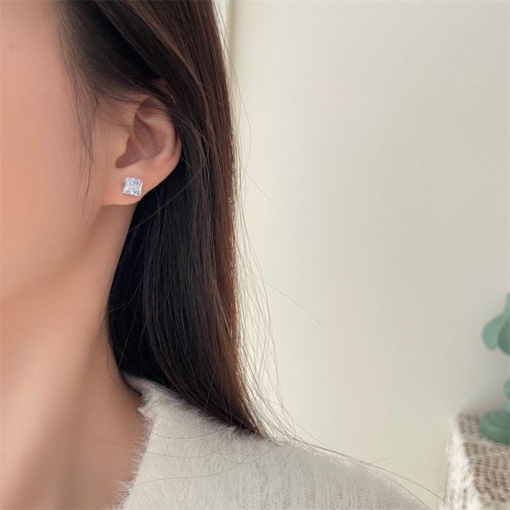 Simple Elegant Exquisite Square Stud Earrings Korean Style Earrings Women Jewelry Zircon Earrings
