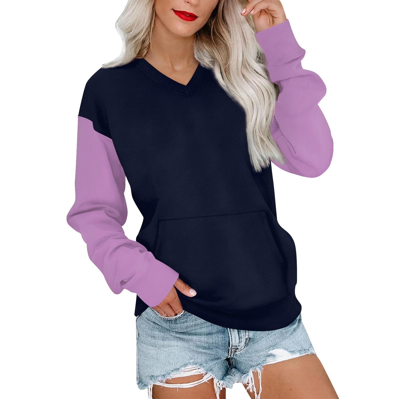 

Женская повседневная модная цветная стеганая толстовка с V-образным вырезом и длинным рукавом, легкий пуловер с карманами M фиолетовый