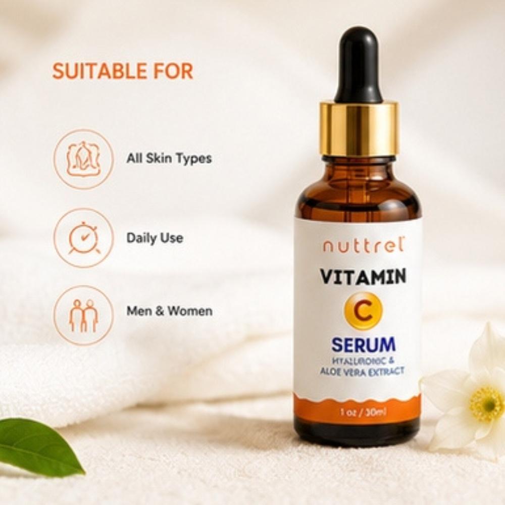 Nuttrel Vitamin C Hautpflege Serum Essence | Feuchtigkeitsspendendes Gesichtsserum mit Hyaluronsäure & Aloe Vera | 30ml