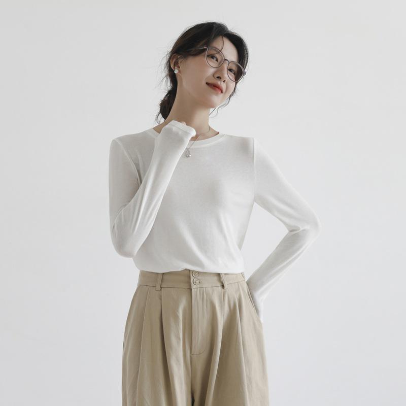 

Breathable Slim Fit Long Sleeve Tencel-Wool Blend Top M (up to 110 jin) грязно-белый