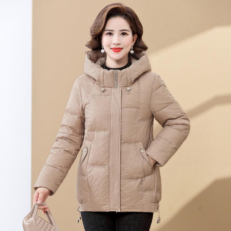 New Mother Winter Down Jacket Fashionable Middle-aged and Elderly Women's Clothing 40 Years Old 50 Fashionable Hooded White Duck Down Jacket
