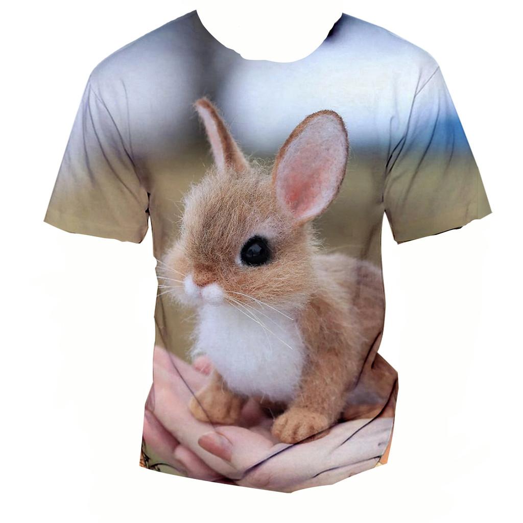3D Rabbit Print Short Sleeve Tee Summer Kid Apparel For Daily Entertainment Outdoor Trip Weekend Family Relax Time