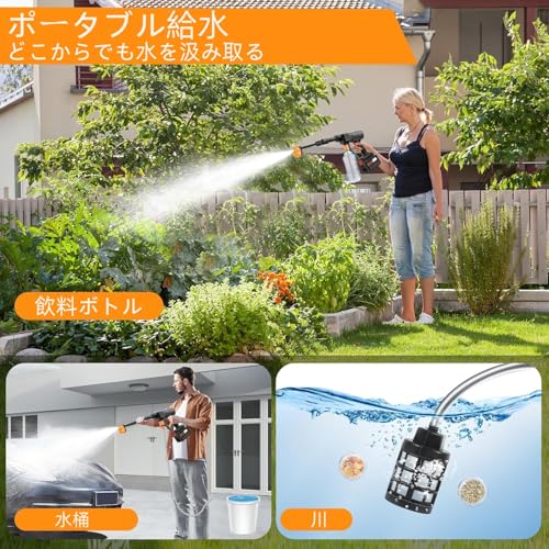 Cordless High-Pressure Washer with High-Performance 6-in-1 Nozzle, 10M Spray Distance, Rechargeable, Battery-Powered, No Water Connection Required, Sa