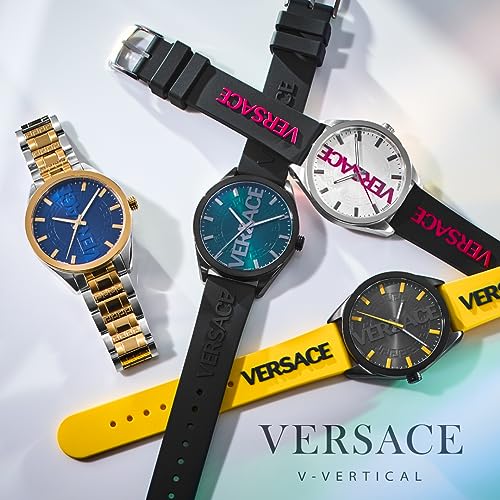Versace V-VERTICAL Watch, Silver Dial, Quartz Movement, Water Resistant, Sapphire Crystal, 42mm, VE3H00122, Men's, Black
