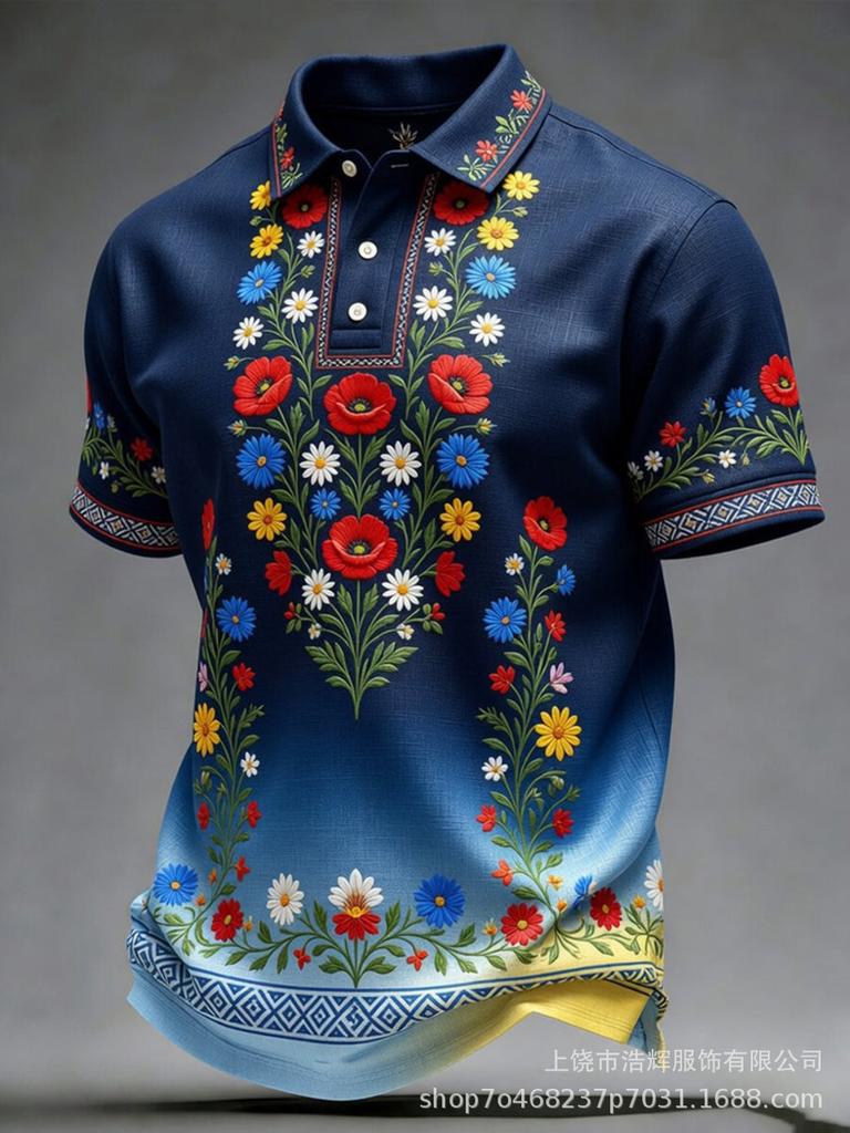New 3D Printed Men's Retro Fashion Casual Summer Lapel Polo Shirt Top
