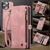 CaseMe-008 For iPhone 16 Pro Max Removable 2-in-1 Zipper Wrise Strap Multi-functional Wallet Case Card Slots Phone Cover