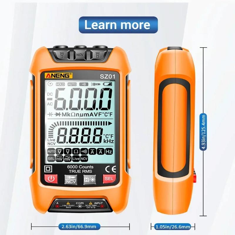 Taşınabilir Akıllı Dijital Multimetre 6000 Sayım ANENG SZ01 AC/DC Akım Gerilim Test Cihazı Elektrik Kapasitans Ölçer Elektrikçi Aletleri Işıklı