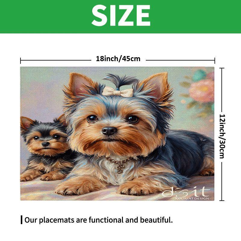 4/6pcs Rectangular Placemats - 12X18 Inch Cartoon Yorkshire Terrier Table Mats with 2D Element Design