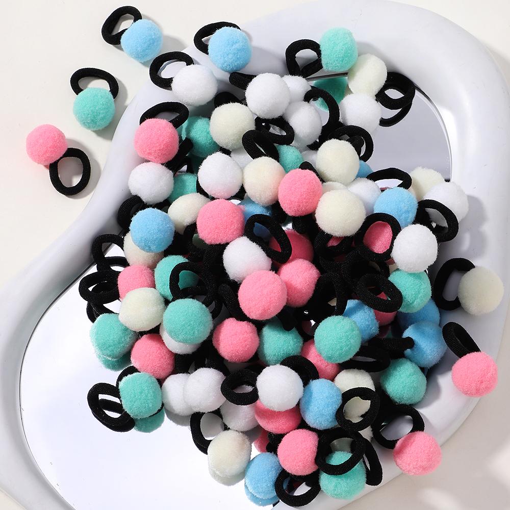20pcs Kids Elastic Hair Bands Girls Plush Ball Rubber Band Children Sweets Scrunchie Hair Ties Clip Baby Hair Accessories