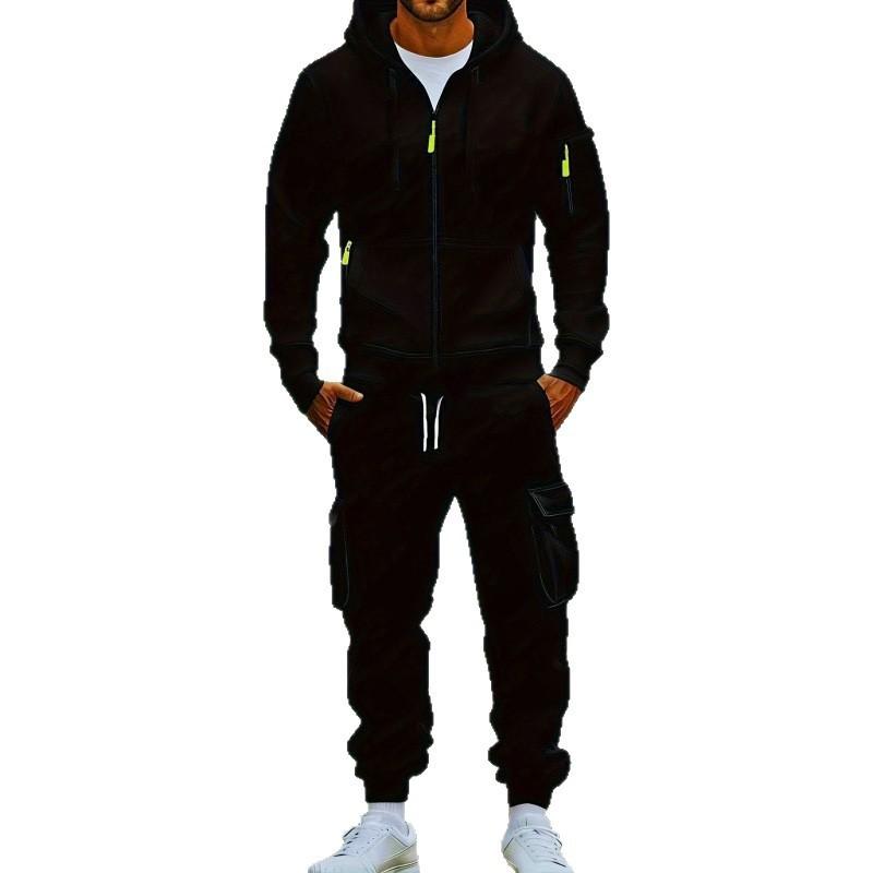 Mens Hoodie Sweatshirt Set Fleece Cargo Pants 2 Piece Casual Sportswear