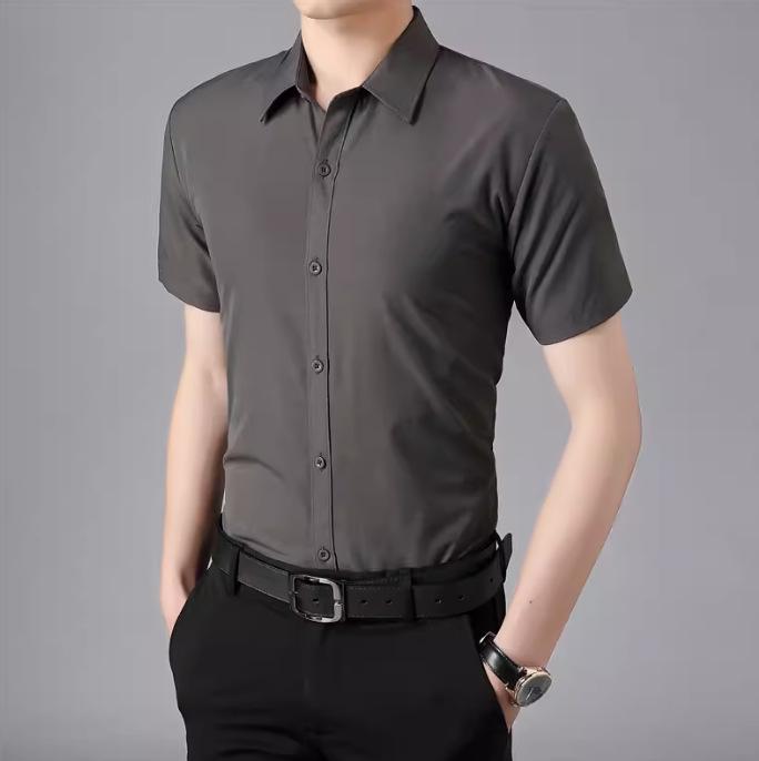 Men's Business Casual White & Black Slim Fit Shirt - Spring/Autumn Fashion, Short & Long Sleeve Options