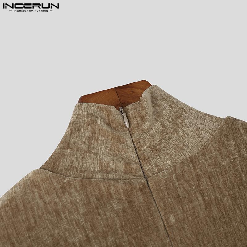 INCERUN Autunno Uomo Dolcevita Manica Lunga Spacchi Alti Tunica Top Pullover