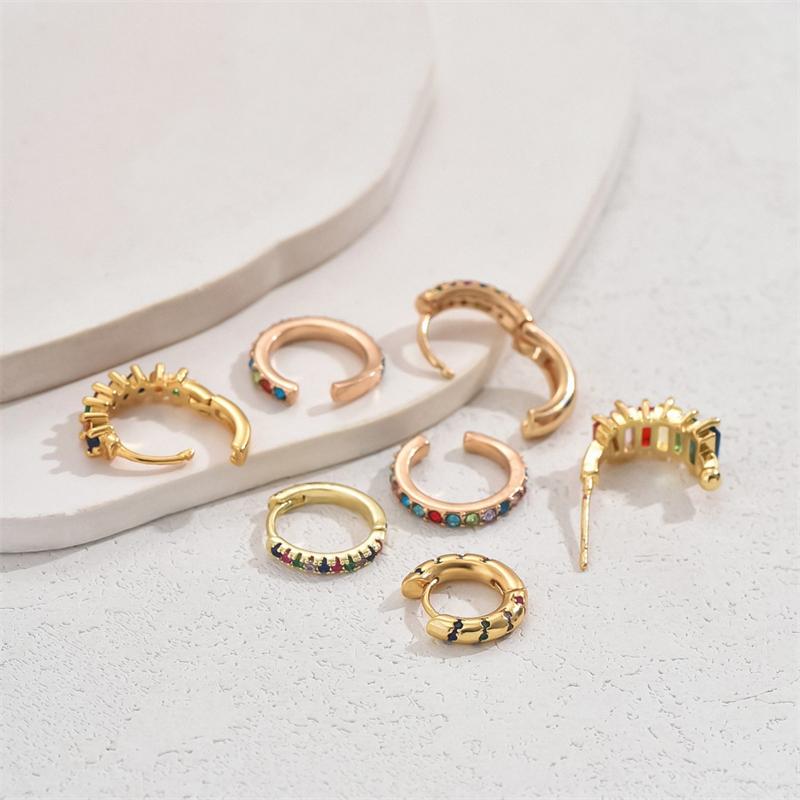 7pcs Bohemia Colorful Crystal Zircon Stud Earrings For Women Luxury Copper Ear Cuff Without Piercing Earring Party Charm Jewelry