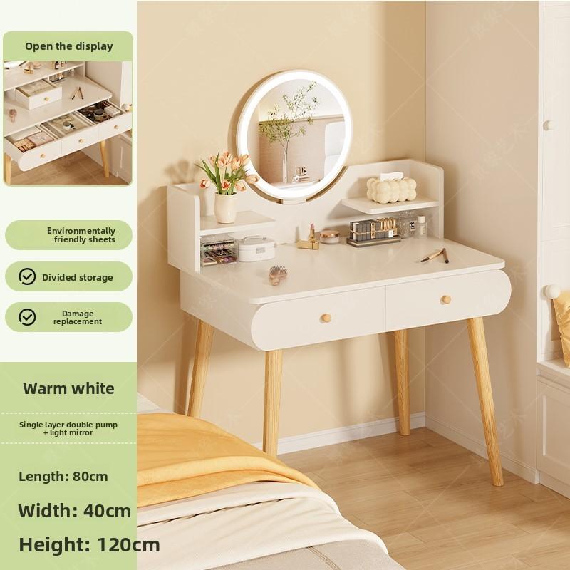 For Solid wood dresser household modern cream style girls bedroom small apartment multi-function mirror makeup table