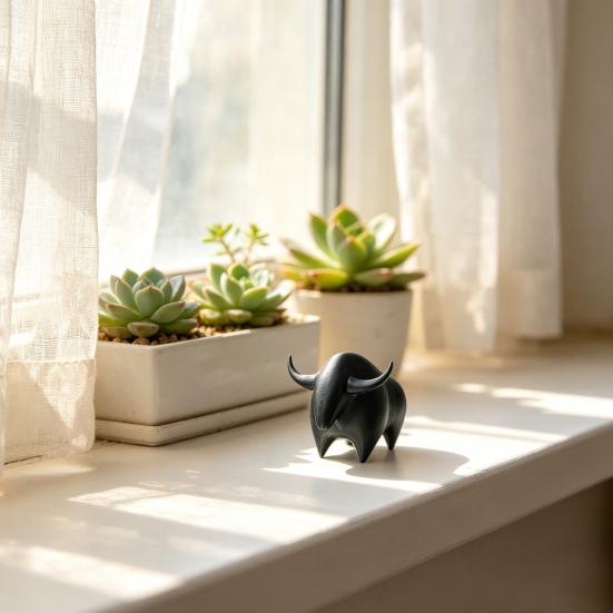 3D Printed Bull Figurine, Mini Bull Animal Statue, Collectible Desktop Ornament for Shelf, Home, Office, Desk Decor