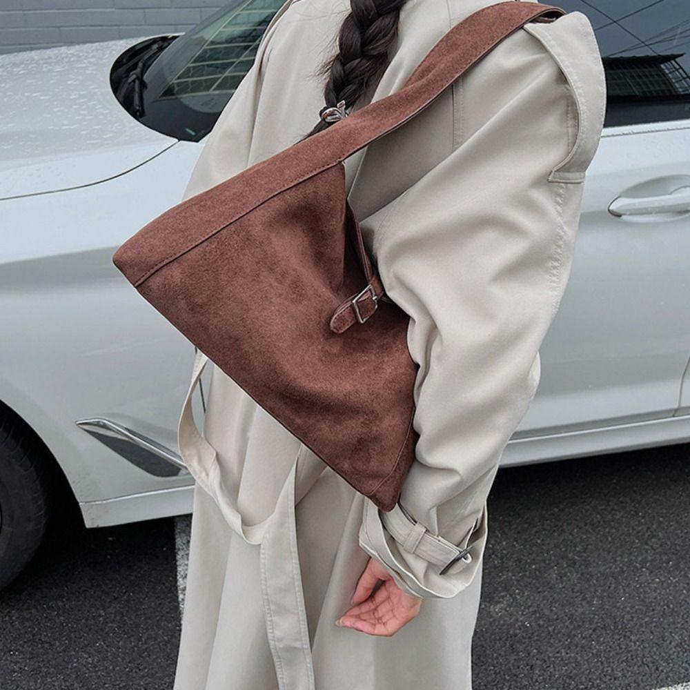 Solid Color Suede Tote Bag Korean Style Underarm Packs Casual Large Capacity Handbag  Girls