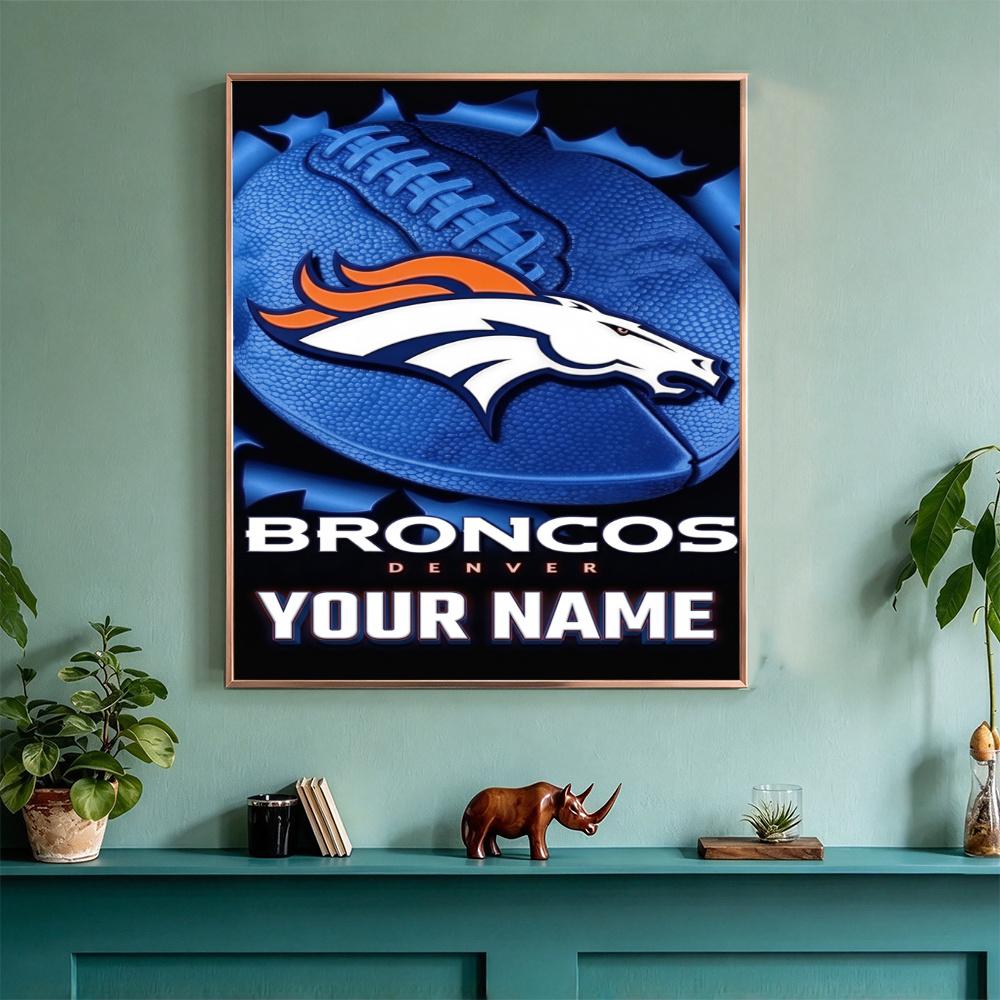 Denver Broncos Logo Personalized Text Diamond Painting Round Diamond Mosaic Rhinestones Diamond Embroidery Craft Kit Wall Decor Without Frame