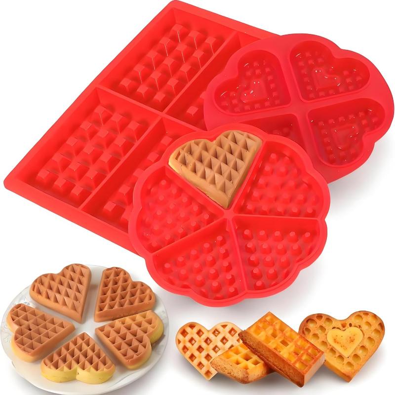 Silicone Waffle Mold Set Rectangle Heart Shaped Waffle Maker Baking Tray Pan Molds Accessories for DIY Cake Candy Chocolate