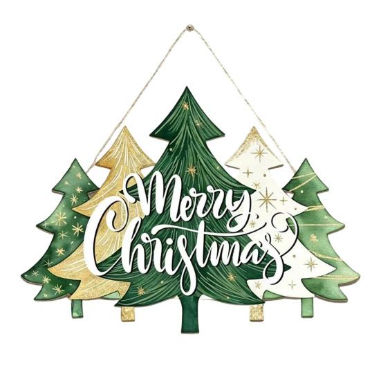 Winter Festive Home Decorations Christmas Wooden Sign Hanging Ornament, Multi-Layer Tree Wood Plaque Rustic Holiday Wall Decor with Rope, Merry