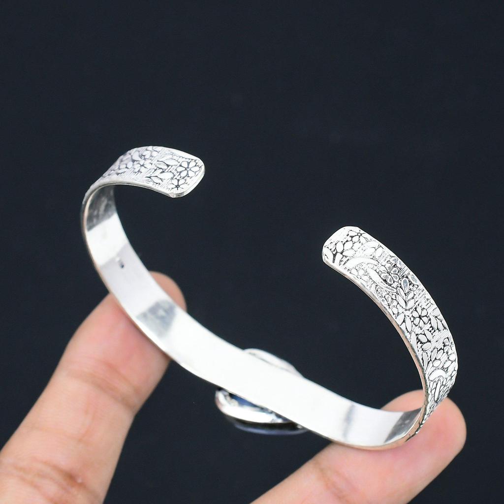 Daughters Day Sale 925 Sterling Silver Blue Lace Agate Stone Engagement Bangle