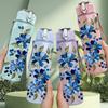 1PC Blue Floral Watercolor Vintage Pattern 750ml Color Plastic Sports Water Bottle Leakproof Flip Straw Lid Suitable for Sports Office Home Use