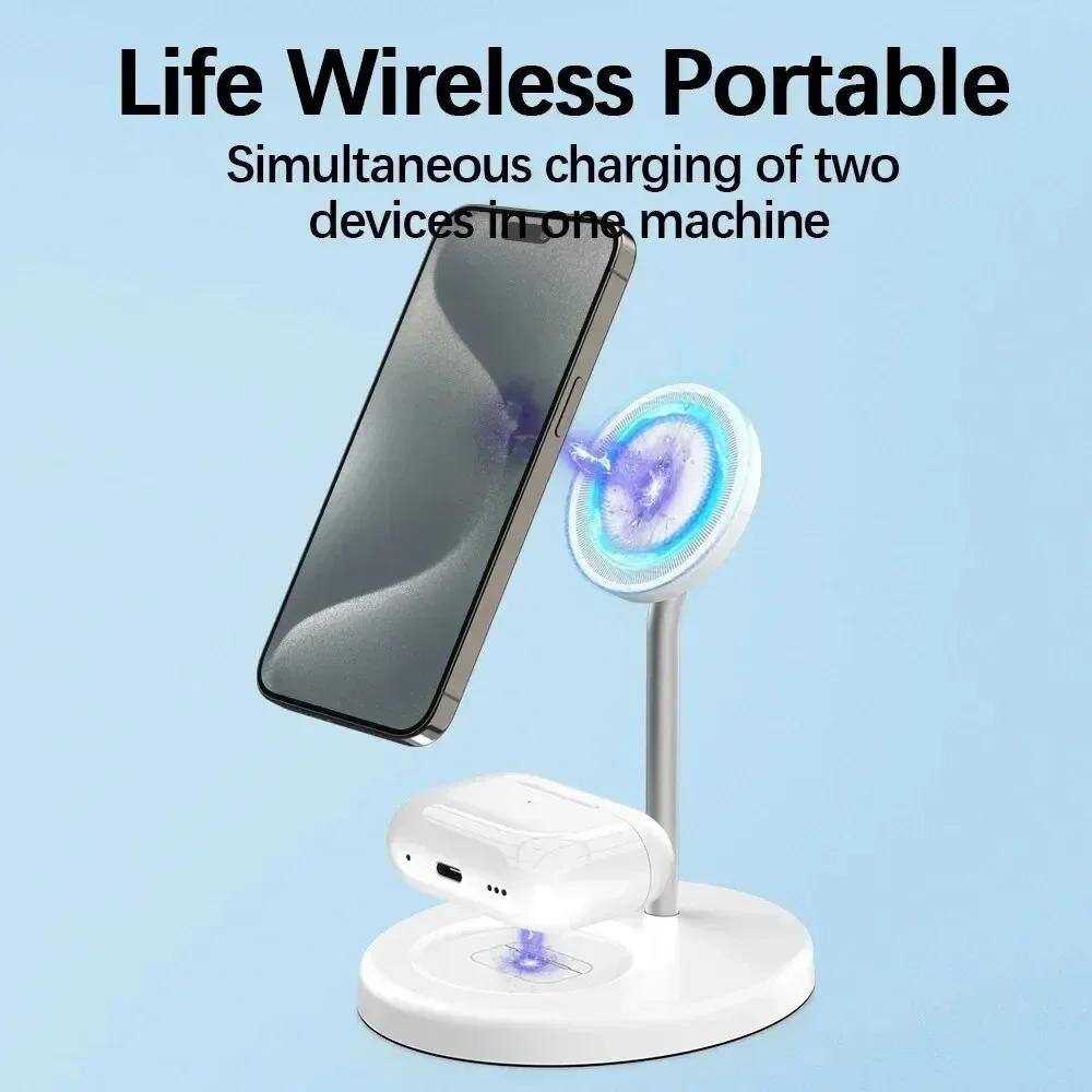 Magnetic Wireless Charger Stand 30W 2 in 1 Phone Charging Station Dock For iPhone 15 14 13 12 Pro Max AirPods Fast Chargers