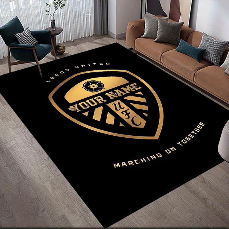 Custom Name,Leeds United Home Sofa Decoration for Living Room & Bedroom, Non‑Slip Play Flannel Floor Mat for Game Room