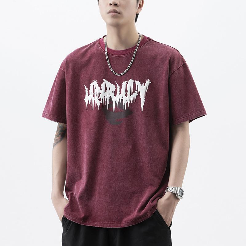 High-density Knitted Loose Fashion Printed Men s T-shirt Short-sleeved M 5725₽