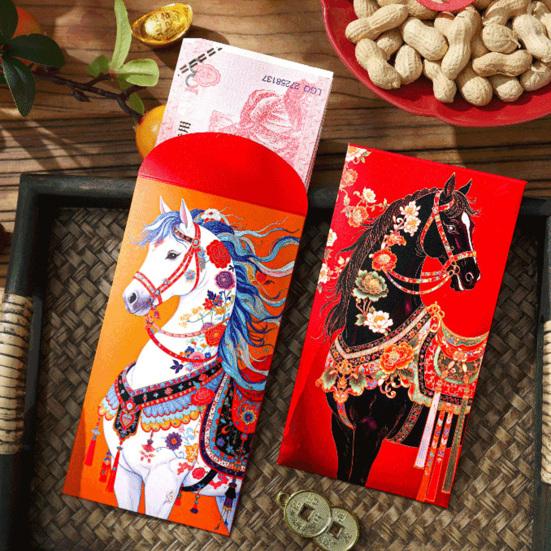 6 Pcs Envelope 2026 Year of The Chinese New Year Red Horse Lucky Money Packets Bao