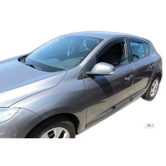 Déflecteurs d'air - J&amp;J AUTOMOTIVE - Renault Megane 3 - Fumé - Acrylique renforcé - Installation facile