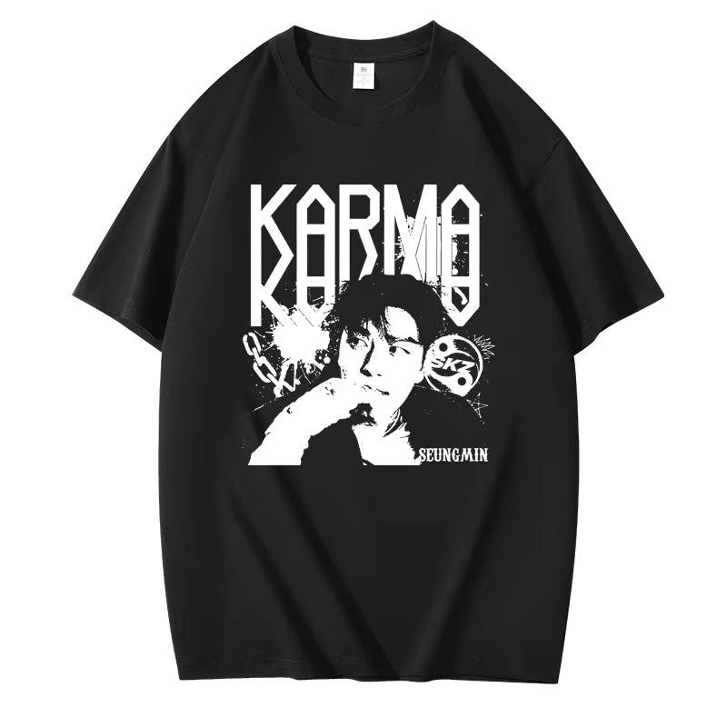 

KPOP 4-й альбом KARMA Футболка ЧАНБИН ХЁНДЖИН ФЕЛИКС Корейская мода 100% хлопок Хип-хоп футболка Топы Харадзюку Уличная одежда M
