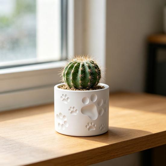 3D Printed Cat Paw Print Flower Pot, Cute Small Plant Pot for Desk, Animal Theme Planter for Home Office, Gift for Cat Lovers