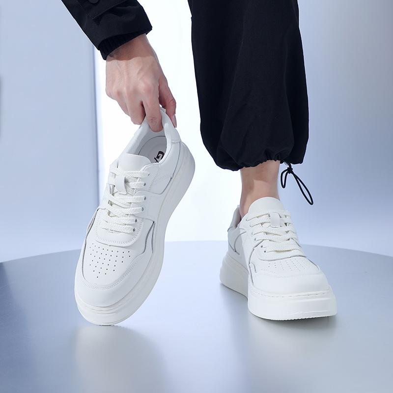 Wenzhou men's shoes 2025 spring new cowhide little white shoes color matching trendy brand thick baseplate shoes lightweight breathable casual shoes